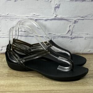 Crocs Isabella T-Strap Black Jelly Sandals Women's Size 8 Thong Comfort Casual